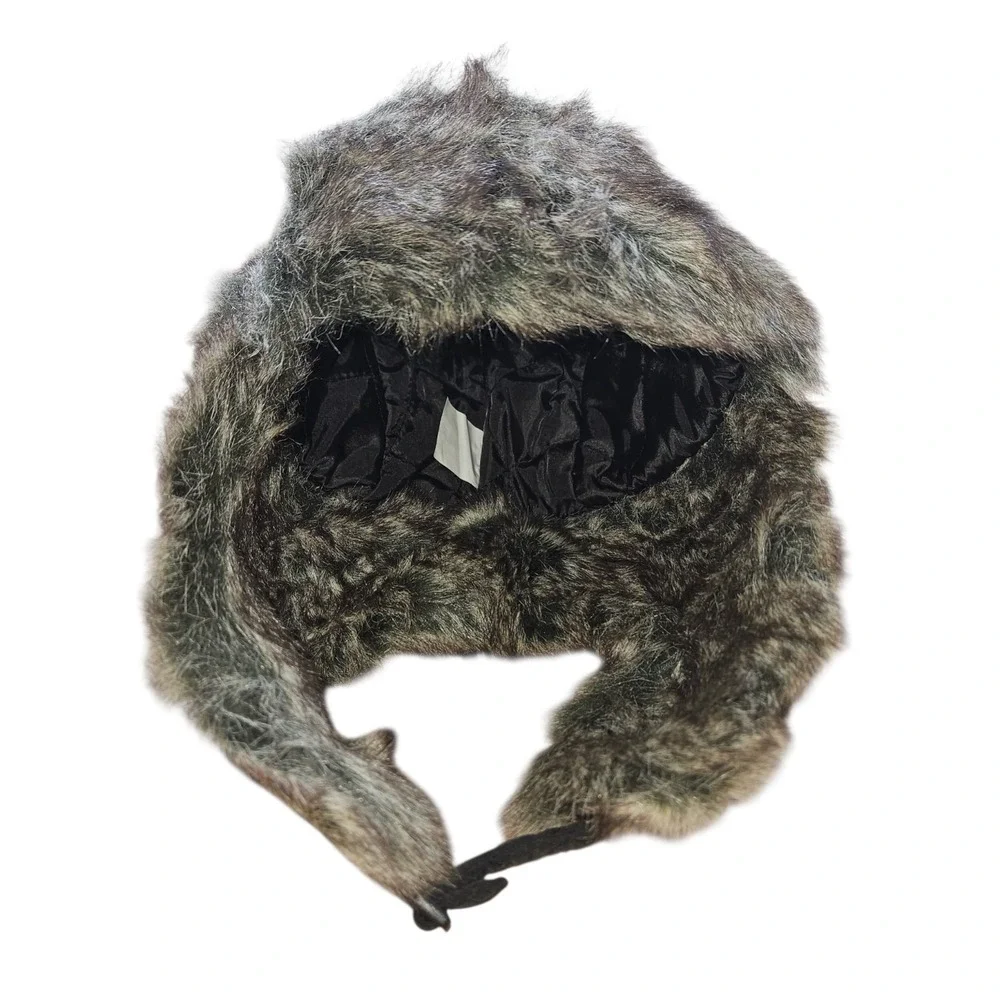 American Rag Trapper Hat Black Quilted Faux Fur Lined Winter Ear Flaps One Size
